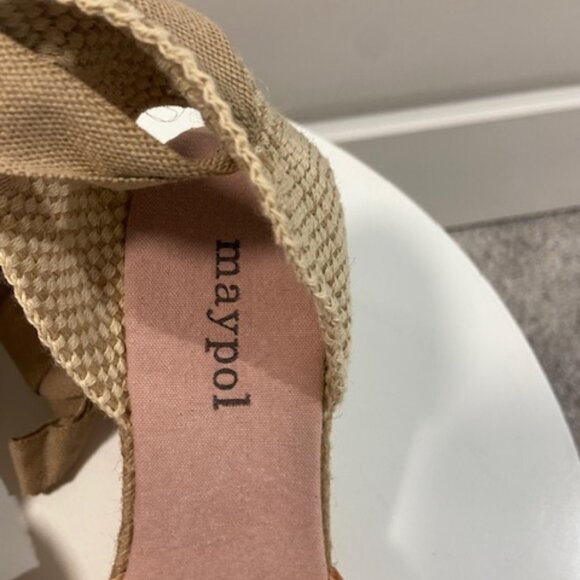 NWOT⭐️ Maypol Espadrilles Platform Wedge Silk Blush/Taupe Lace Up -8 - Picture 4 of 9